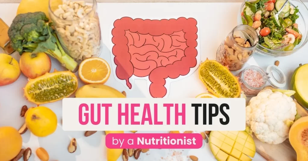 Fresh fruits, vegetables, and fermented foods showcasing tips to improve gut health naturally through an Indian diet.