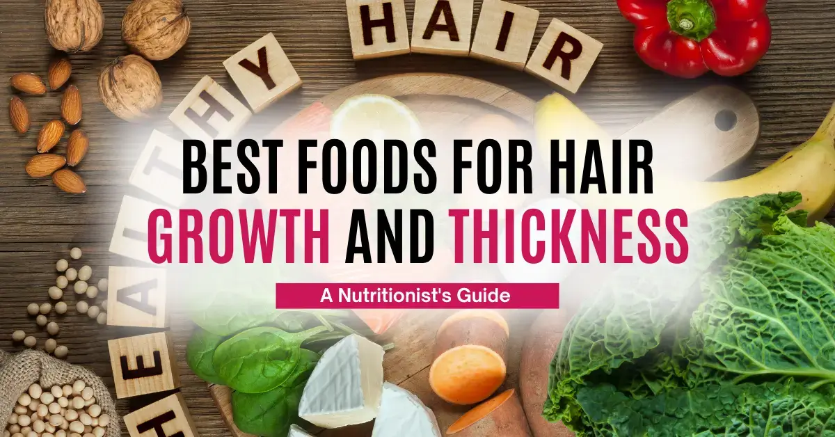 Healthy foods like nuts, leafy greens, and vegetables for hair growth